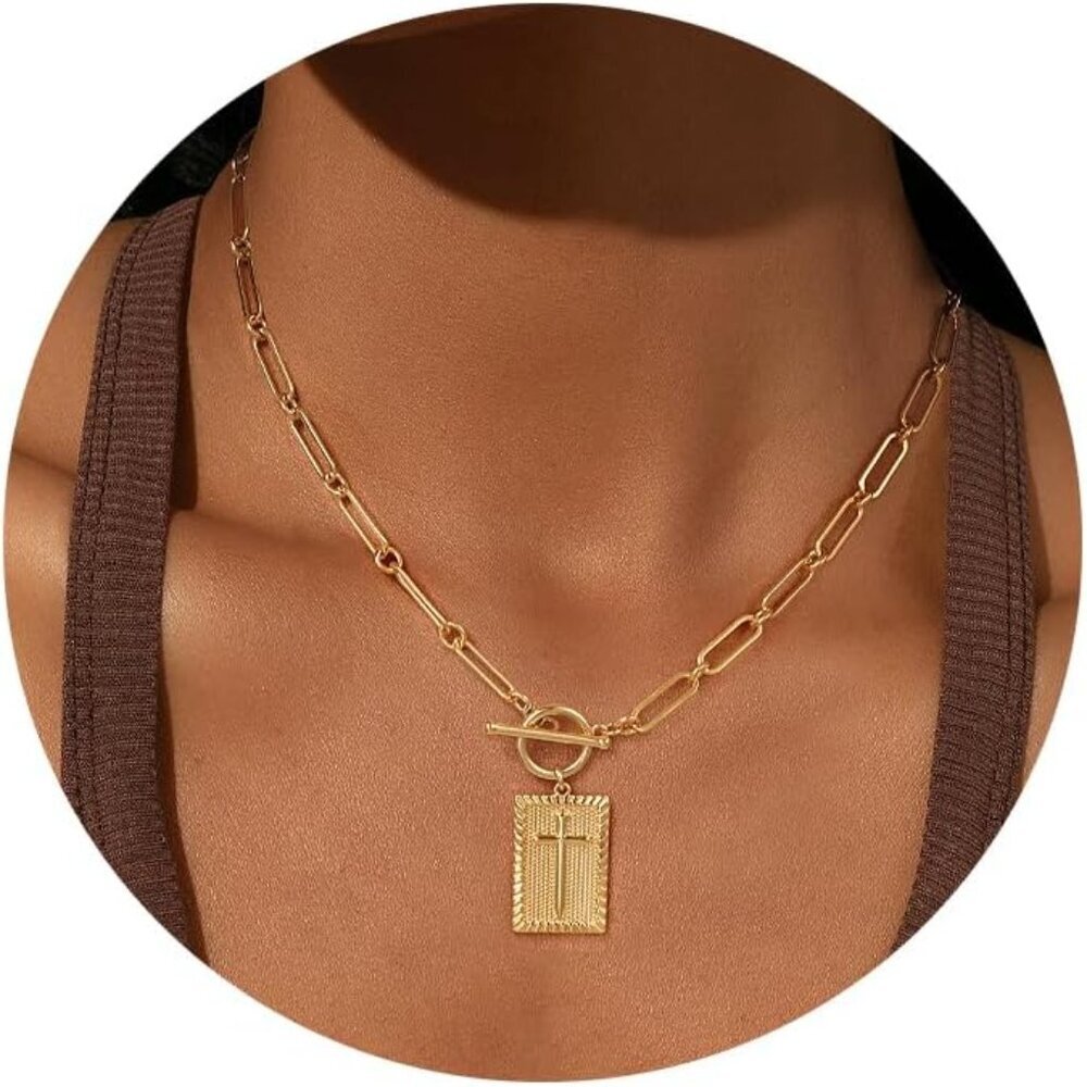 Gold Silver Plated Cross Necklace for Women Religious Gift Dainty Chain